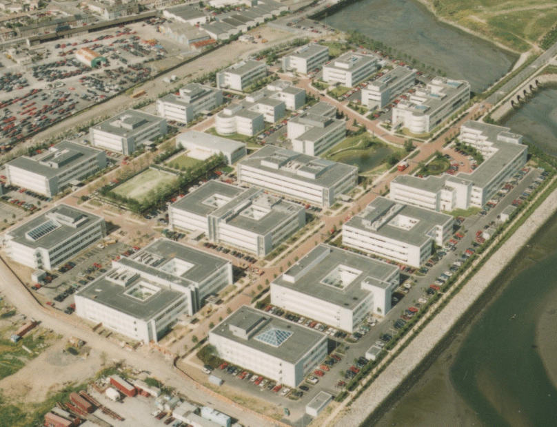 Aerial view of an industrial or business park site suitable for wide-area gas monitoring