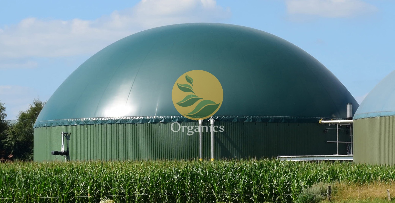 Anaerobic digester dome tank installed at a farm processing poultry litter