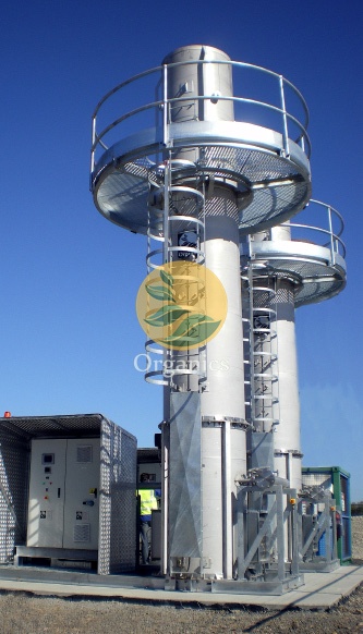 Biogas cleaning and compression equipment mounted on a factory-built skid