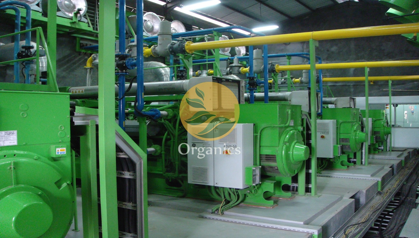 Biogas engine room with power generation equipment at a food waste anaerobic digestion plant