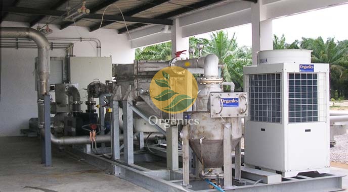 Biogas scrubber and gas conditioning equipment installed alongside a palm oil mill effluent digester