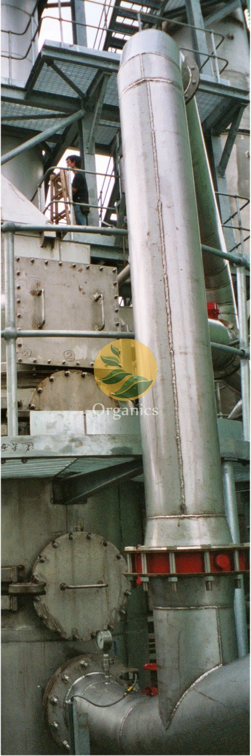 Close-up of gasification reactor vessel and piping at an operational plant