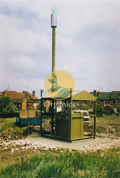 Elevated landfill gas flare stack installed at a UK landfill site