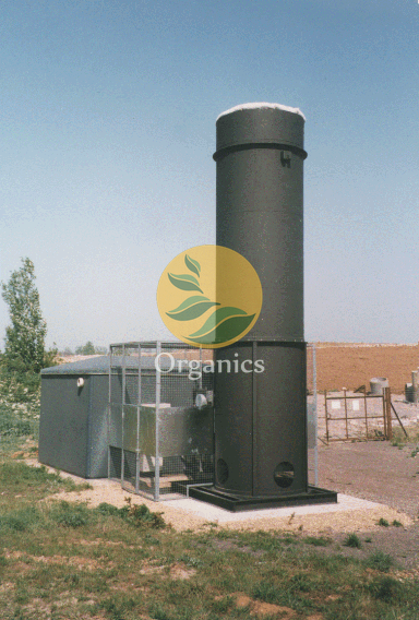 Enclosed SC Class landfill gas flare stack installed on a skid at a landfill site