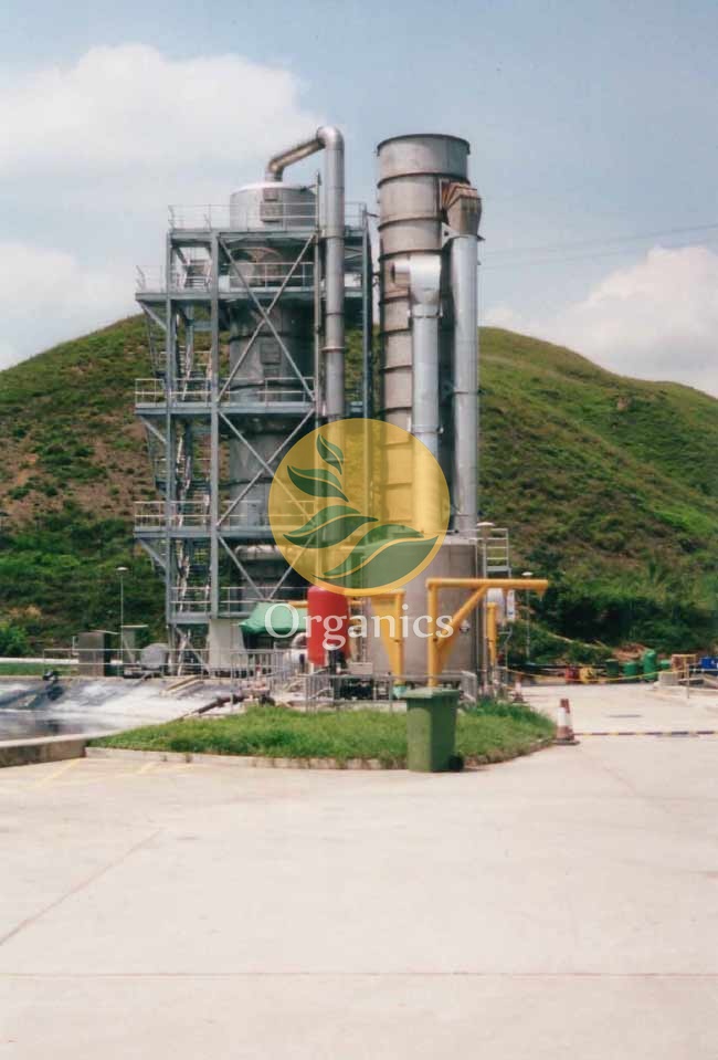 Exterior view of a humidifier evaporator tower installed at a landfill site