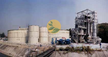 Historic photograph of an SBR leachate treatment plant with multiple tanks and pipework